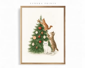 Christmas Kitten Art Print, Holiday Cat Decor (Digital Download)