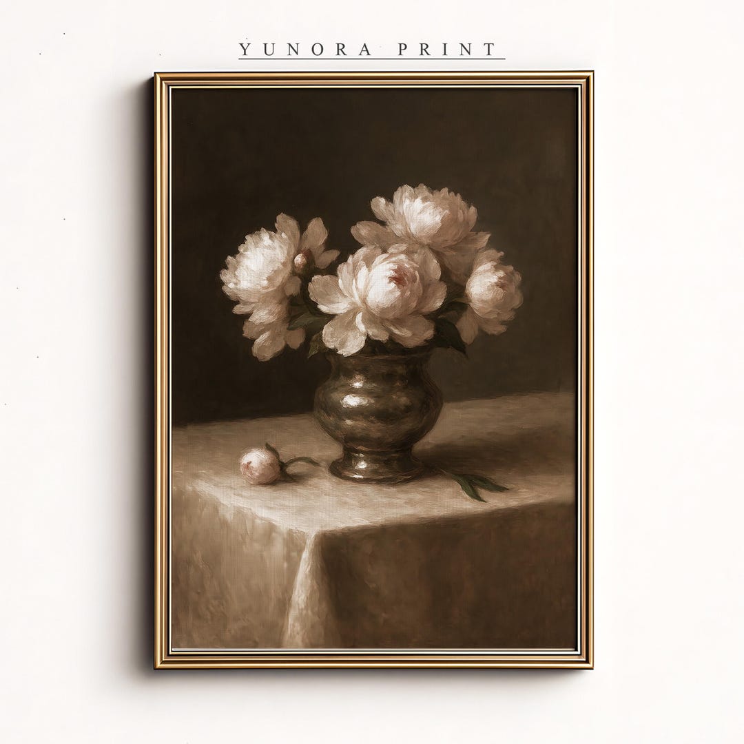 Vintage Peony Still Life Painting, Classic Floral Wall Art, Elegant ...