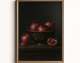 アンティークザクロの静物画 | ヴィンテージダークアカデミアデジタル