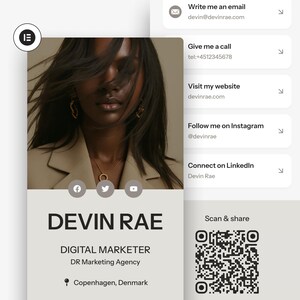 Devin Rae Business Card, WordPress Template, Elementor Template, Digital Business Card, Website Template