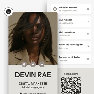 Devin Rae Visitenkarte, WordPress Vorlage, Elementor Vorlage, Digitale Visitenkarte, Website Vorlage