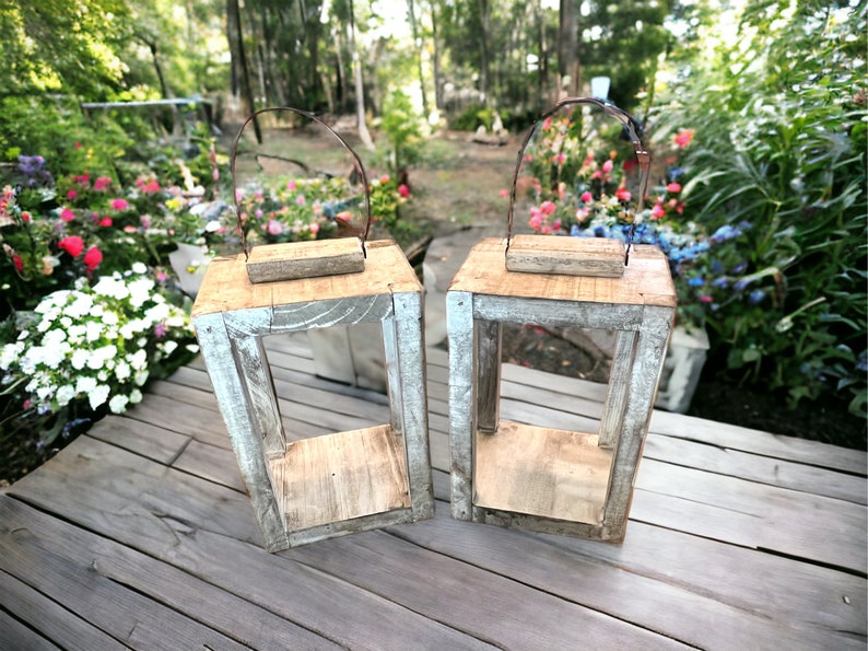 Set of Two Wooden Lanterns White