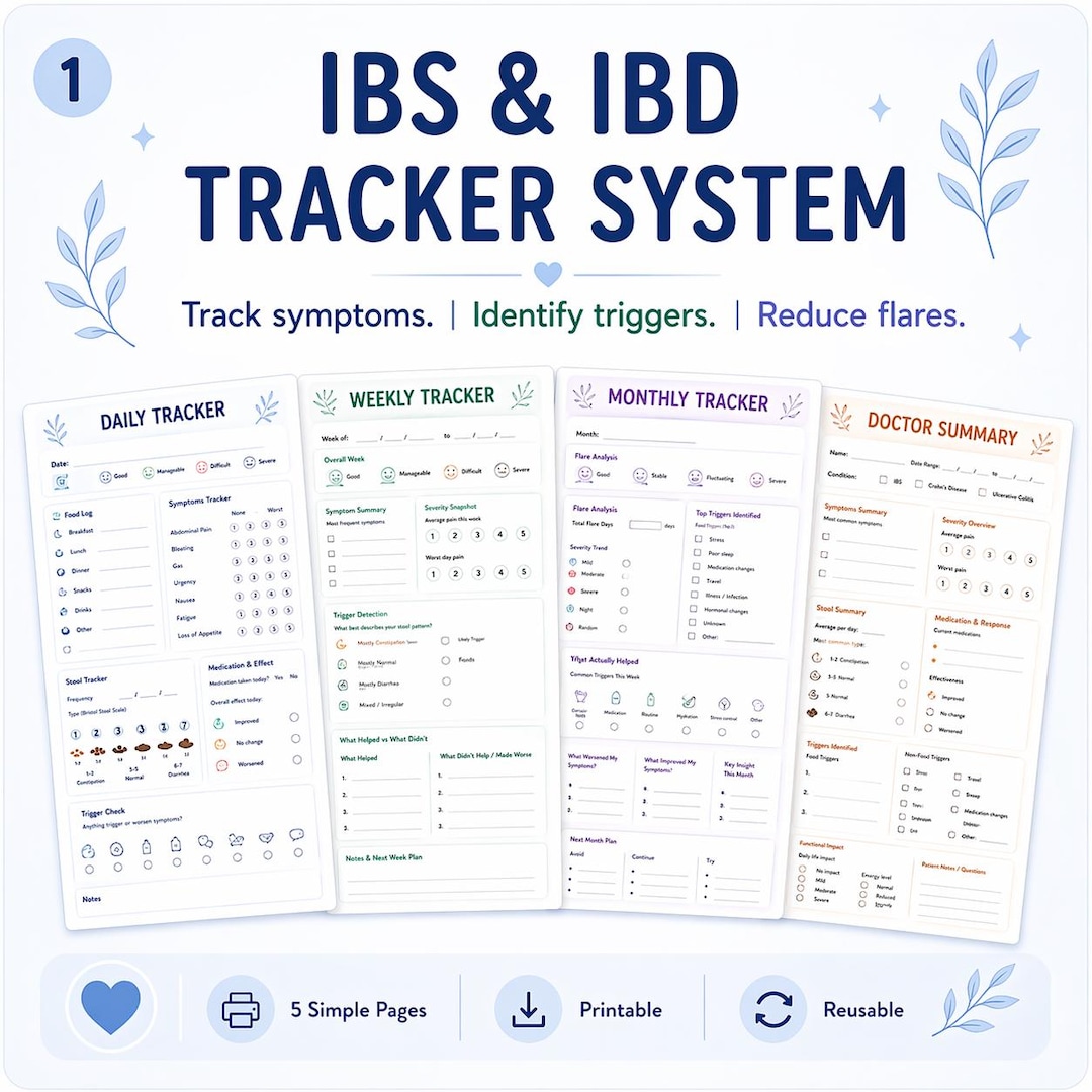 IBS / IBD Tracker Printable PDF Symptom Journal Daily Weekly Monthly ...