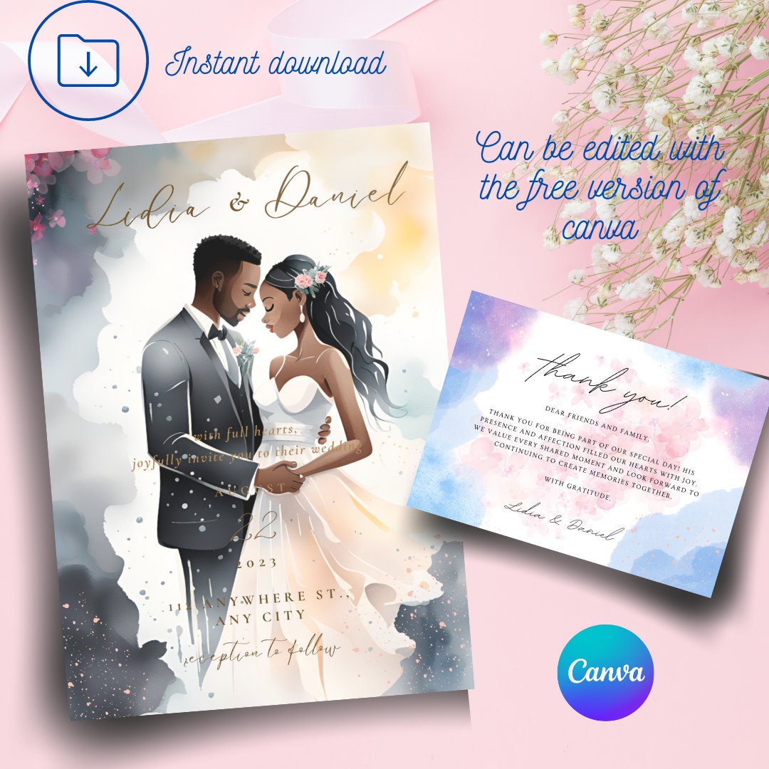 Wedding Invitation Template Kit Plus Thank You Card. Instant Download