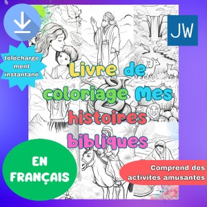 Libro para colorear de historias bíblicas de JW. Versión francesa. Libro para colorear Jw para niños.