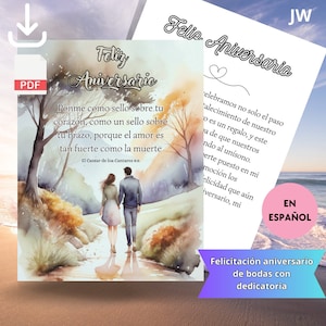 JW. Felicitación aniversario de bodas con dedicatoria de amor en español. Versículo bíblico "El cantar de los cantares 8:6"