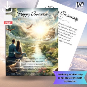 JW. Biglietto d'auguri per anniversario di matrimonio con dedica. Versetto della Bibbia; Cantico dei Cantici 8:6. Download immediato in pdf. prodotto digitale. Regalo JW.