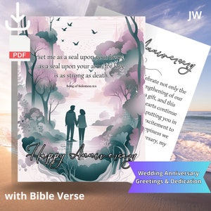 JW. Wenskaart huwelijksverjaardag met toewijding. Bijbeltekst; Hooglied 8:6. Directe download als pdf. digitaal product. JW-cadeau.