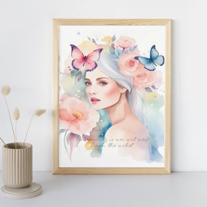 Sheets for paintings. Watercolor print with phrase "Femininity is an art, and I am the artist" Feminine wall decoration