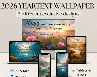 JW 2026 Year Text Wallpapers – Exclusive Designs – Matthew 5:3 Digital Download for Phone Tablet & PC