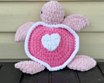 Heart Turtle Crochet Plushie – Valentine’s Day Gift – Handmade Crochet Turtle – Love Plush – Amigurumi