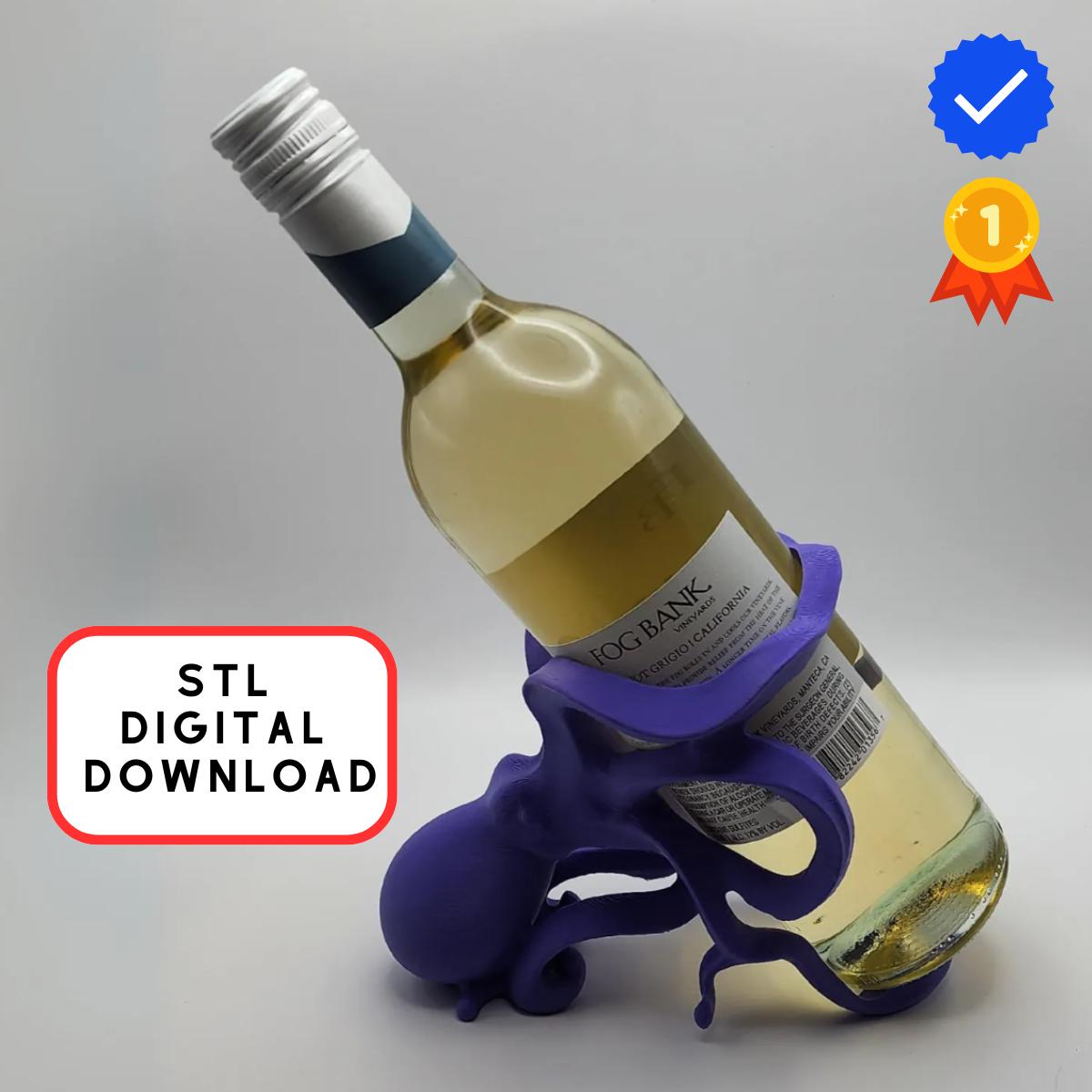 Octopus Wine Bottle Holder – Unique Ocean-Inspired Wine Rack Decor, 3D Printing STL File, Digital Download