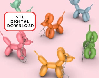 Balloon Dog Keychain for 3D Printing, Dog Lover Gift, Dog Keychain, 3D STL File Digital Download