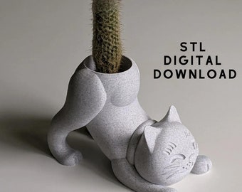 Cat cactus pot - 3D printing, 3D STL file, Digital Download