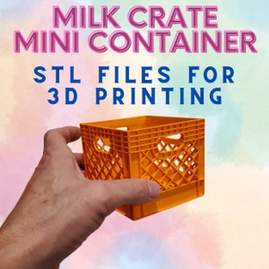 Peut inclure: Un petit bac à lait en plastique orange pour l'impression 3D. Fichiers STL pour l'impression 3D.
