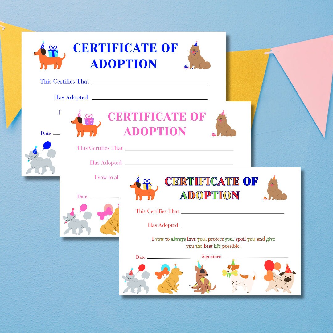 DOG Certificate of Adoption Printable Dog Adoption Certificate Puppy Certificate of Adoption ...