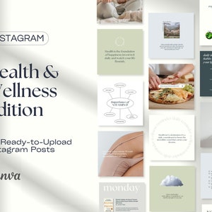 60 Health and Wellness Instagram Template Posts Canva | Wellness Instagram | Health Coach | Wellness Coach | Ready-to-Upload Instagram Posts