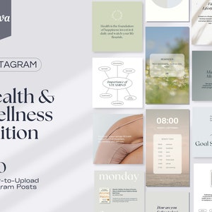 200 Health and Wellness Coach Instagram Posts | Health and Wellness Engagement Posts Canva Template | Editable Intsagram Template Canva