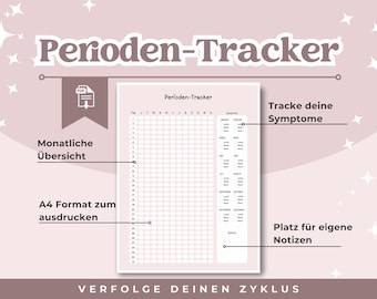 Period Tracker Cycle Menstruation Female Health Cycle Tracker Period Pain Template German Monthly Overview Symptoms Print