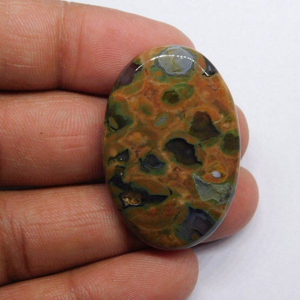 Rhyolite Rainforest Jasper Gemstone, Handmade Rhyolite Jasper Loose Stone, Natural Rainforest Jasper Cabochon For Jewelry 50 Cts