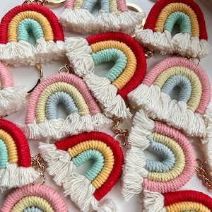 Rainbow Colour Macrame Keychain Rose Gold Pink Yellow Blue Tassel Keyring Key Chain Accessories Bag Charm Gift Pastel Party Favour