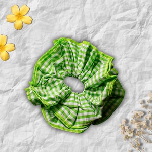 Giant Green and White Gingham Layered XL Scrunchie