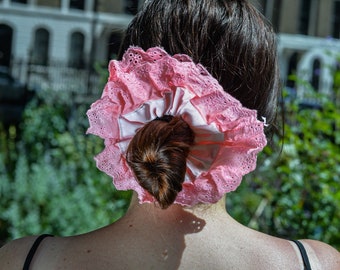 Elastico per capelli in pizzo rosa XL: elastico per capelli in cotone rosa quarzo