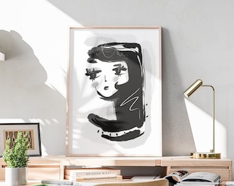 Black and White Art, Woman Drawing, Modern Wall Art, Printable Wall Art, Digital Art Download, Minimalist Art, Digital Prints, ,Original Art