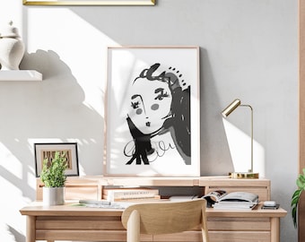 Black and White Art, Woman Drawing, Modern Wall Art, Printable Wall Art, Digital Art Download, Minimalist Art, Digital Prints, ,Original Art