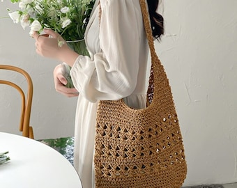 Rattan Schultertasche / Sommertasche/  Einkaufstasche / Netztasche / Rattan Tasche