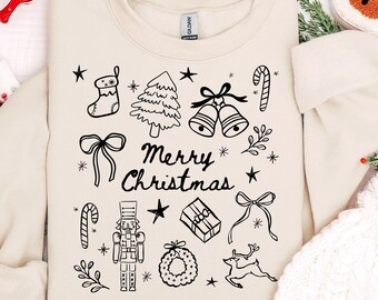 Merry Christmas Png, Christmas Doodle PNG, Christmas Coquette Bow Png, Retro Christmas, Christmas shirt, Sublimation Design