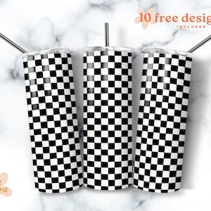 Blanco y negro a cuadros 20 oz Skinny Tumbler Diseño de sublimación Descarga digital PNG Instant DIGITAL SOLAMENTE, vaso de patrón a cuadros