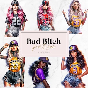 Bad Ass Bitch Clip Art, Girl With Tattoos Art, Commercial Use Clip art,Create Your Own Designs, Sublimation, Sports girls PNG