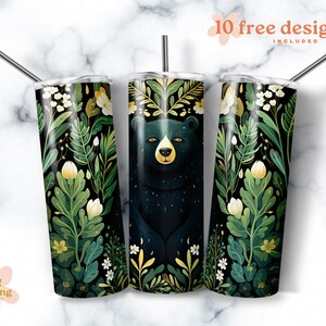 Bear tumbler sublimation, 20 oz Skinny Tumbler Sublimation Design Digital Download PNG Instant DIGITAL ONLY, Folk style bear tumbler