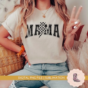 Karierte Mama Blitz PNG, Mama Png, Racing Mama T-Shirt Design, Rasse Mama Sublimation, Retro Mama, karierte PNG, Distressed Grunge