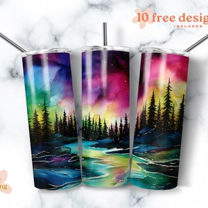 Northern Lights Alcohol Ink sublimation, 20 oz Skinny Tumbler Sublimation Design Digital Download PNG Instant DIGITAL ONLY