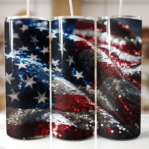 4. Juli 20 oz Tumbler Wrap Sublimationsdesign, Glitter Amerikanische Flagge, Vaterländische Tumbler PNG Designvorlagen, digitaler Download