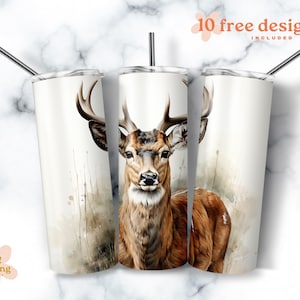 Reh mit Geweih 20 Unzen Sublimationsbecher Designs, Aquarell 20 x 20 cm Straight Skinny Tumbler Wrap PNG