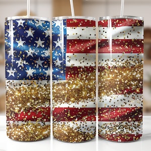 4. Juli 20 oz Tumbler Wrap Sublimationsdesign, Glitter Amerikanische Flagge, Vaterländische Tumbler PNG Designvorlagen, digitaler Download