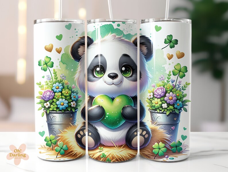 Cute Panda Bear 20 Oz Skinny Tumbler Sublimation Design, Panda Tumbler ...