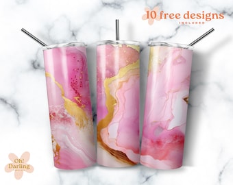 Pink Marble tumbler sublimation, 20 oz Skinny Tumbler Sublimation Design Digital Download PNG Instant DIGITAL ONLY, Pink Gold Marble
