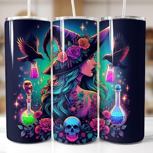 Witchy Vibes 20 oz Skinny Tumbler Sublimation Design Digital Download PNG, Alchemy Celestial Witch Tumbler Wrap, Mystical, Crystals