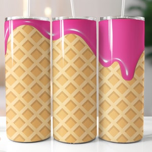 Crèmes glacées à sublimation 3D Gobelet gonflé 20 oz, cornets de crème glacée, conception numérique enveloppante, cadeau d’amateur de crème glacée, enveloppement de gobelet 3D droit