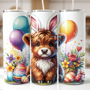 Easter Highland Cow 20 oz Skinny Tumbler Sublimation Design, Easter Cow Tumbler Wrap, Easter Tumbler Wrap, Easter PNG, Digital Download