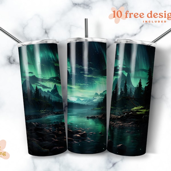 Northern Lights Tumbler Wrap, 20 oz Skinny Tumbler Sublimation Design, Digital Download, Straight Tumbler Wrap PNG, Northern Lights PNG