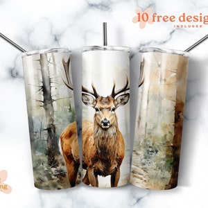 Reh mit Geweih 20 Unzen Sublimationsbecher Designs, Aquarell 20 x 20 cm Straight Skinny Tumbler Wrap PNG