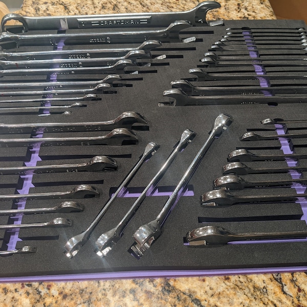 Tool box foam templates for cutting. Wrenches, Ratchets and Sockets Bundle