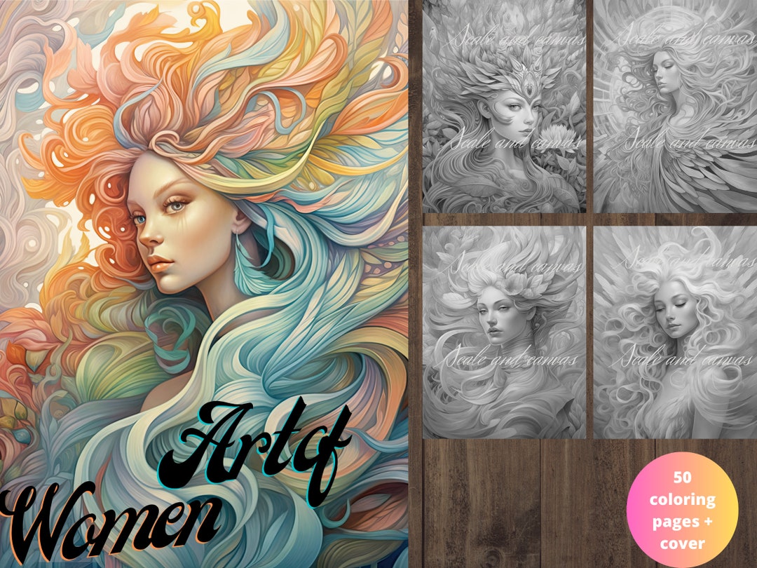 50 Grayscale Art of Women Coloring Book Set Printable Adult - Etsy