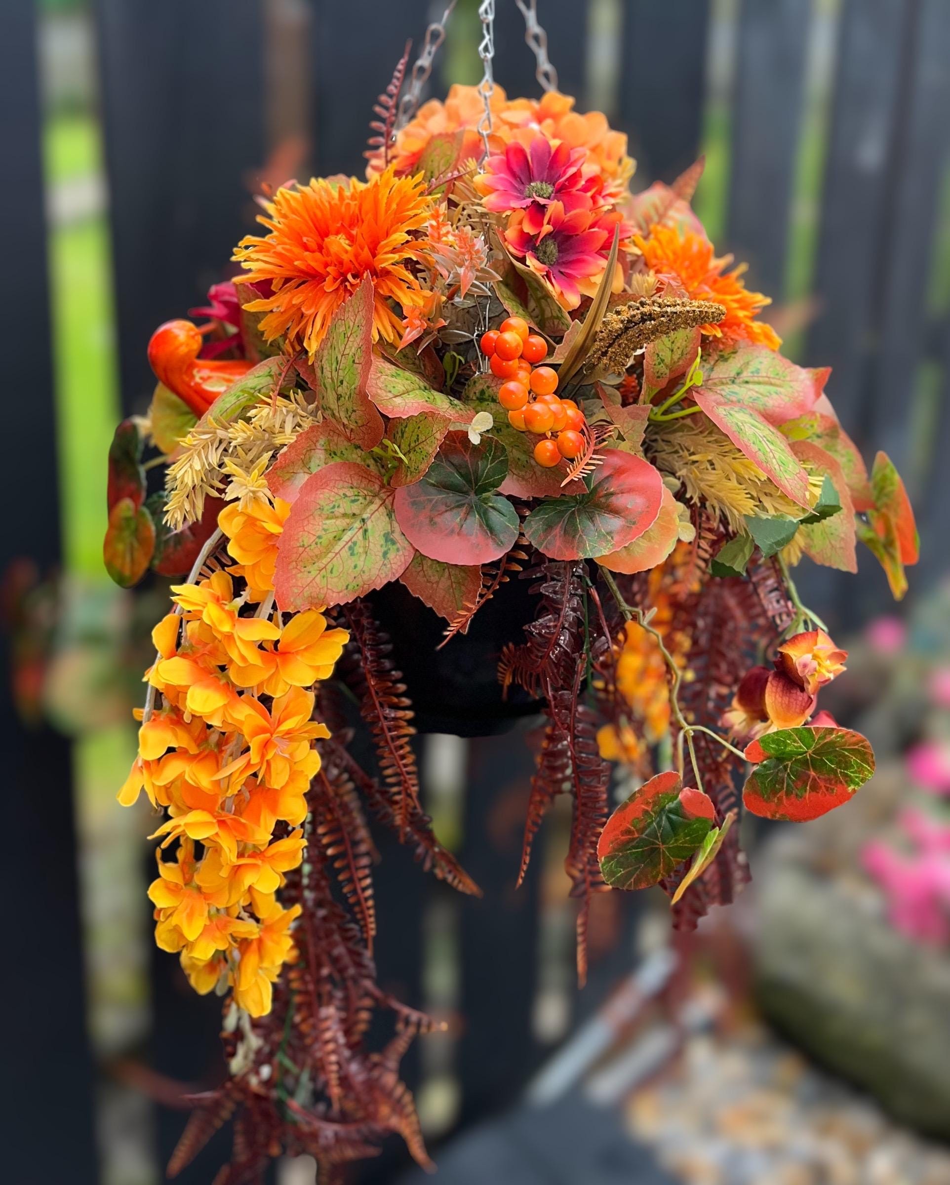 Artificial Hanging Basket,autumn Artificial Hanging Basket Orange and ...