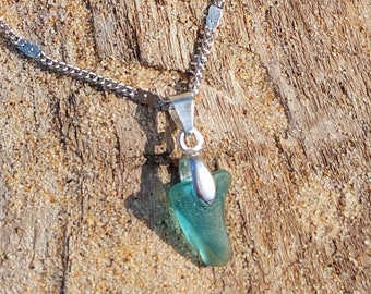 Petite Teal Seaglass Necklace ~ Silver Tone Adjustable Chain ~ Authentic NJ Coast Find ~ Surf Tumbled ~ Handmade Gift ~ Sea Glass Lover